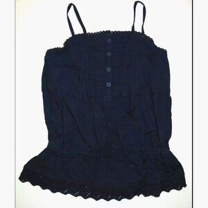 NWOT Gap Kids navy blue pintucked tuxedo ruffle tank top shirt tee small 6 7